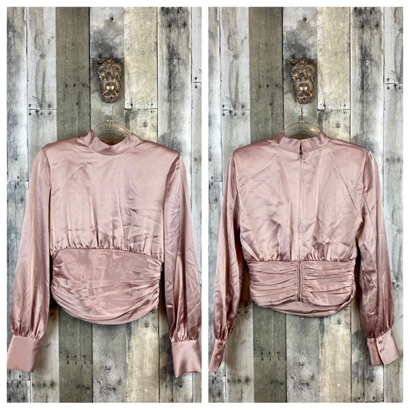 Aritzia Babaton Rosalia Blouse Satin Top Cropped in Mauvedust Pink Size Small. - Picture 10 of 12